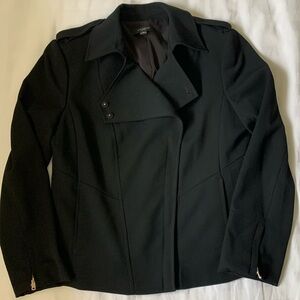 Ann Taylor black motorcycle cut polyester/wool/spandex lined jacket EUC